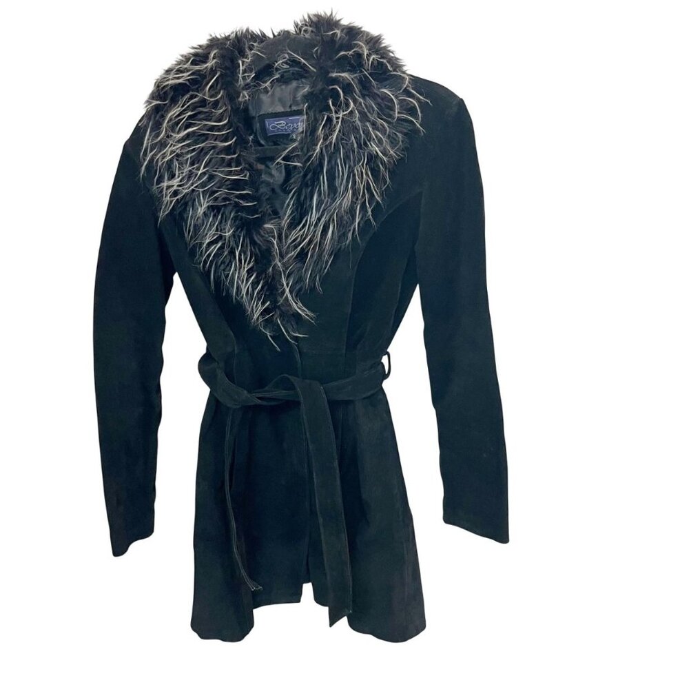 Beyond California Y2K Black Suede Fur Trim Jacket Penny Lane Whimsigoth SMALL